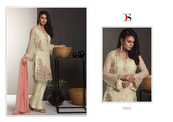 BAROQUE INSPIRED PAKISTANI CREAM FLORAL DESIGNER SUIT - Asian Party Wear