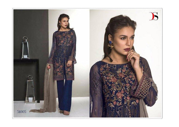 51005 NAVY BLAZER BLUE BAROQUE PAKISTANI DESIGNER STYLE SUIT - Asian Party Wear