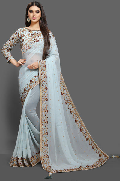 SKY BLUE BOLLYWOOD DESI STYLE SAREE - Asian Party Wear