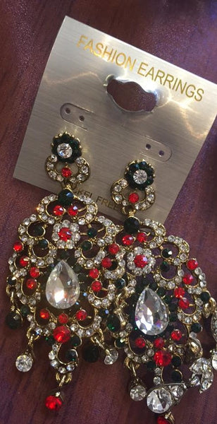 STUNNING INDIAN RED AND GREEN WEDDING EARRINGS - Asian Party Wear