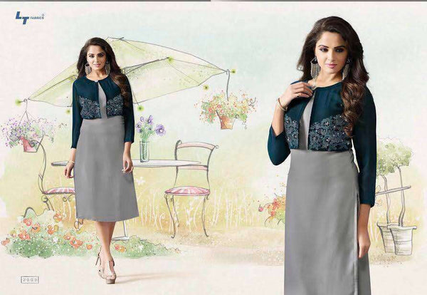ZLT1006 GREY LT NITIA READY MADE GEORGETTE EMBROIDERED KURTI (LARGE SIZE) - Asian Party Wear