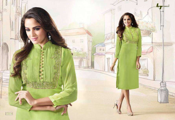 Green Readymade Kurti Georgette Embroidered Top - Asian Party Wear