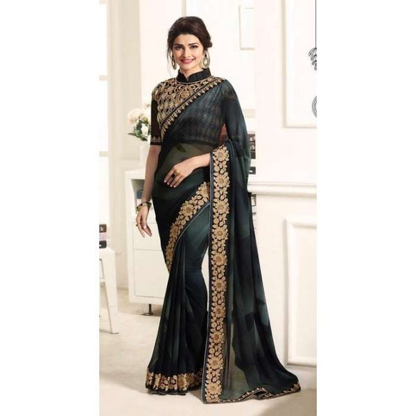 17708 BLACK KASEESH PRACHI GEORGETTE SAREE WITH HEAVY EMBROIDERED BLOUSE - Asian Party Wear