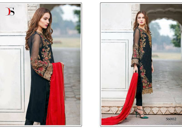 ZDS56002 BLACK EMBROIDERED GEORGETTE PAKISTANI DESIGNER STYLE SUIT - Asian Party Wear