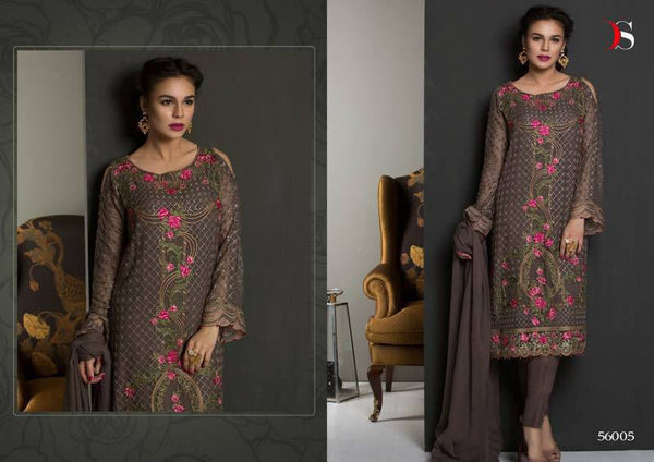 56005 BROWN EMBROIDERED GEORGETTE PAKISTANI DESIGNER STYLE SUIT - Asian Party Wear