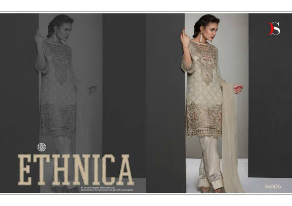 56006 GREY EMBROIDERED GEORGETTE PAKISTANI DESIGNER STYLE SUIT - Asian Party Wear