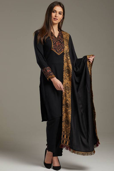 Black Warm Kurta Style Winter Dress - Asian Party Wear