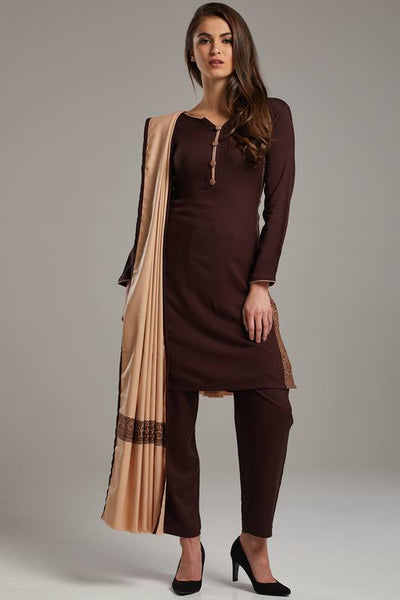 Masterpiece Choco Brown Winter Pakistani Style Salwar Suit Large Size - Asian Party Wear