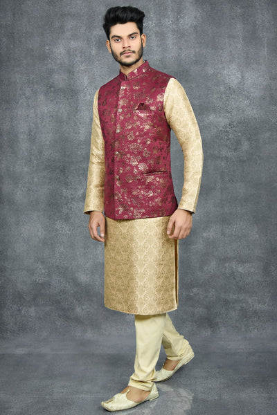 Maroon Mens Waistcoat Indian Nehru Jacket - Asian Party Wear