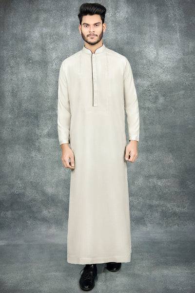 Cream Omani Style Thobe Menswear Jubba - Asian Party Wear