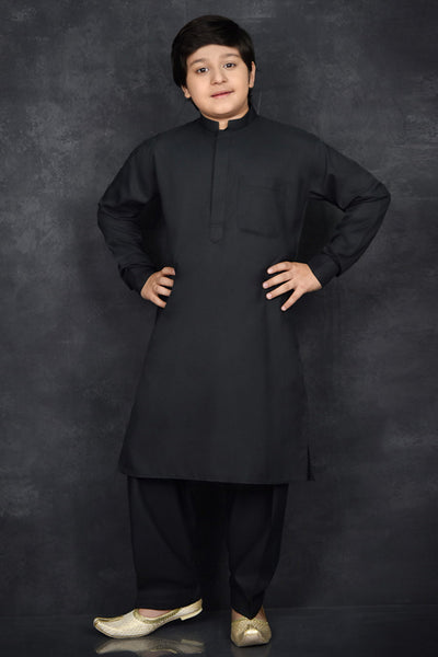 Black Indian Pakistani Boys Suit Traditional Kurta Pyjama Set - Asian Party Wear