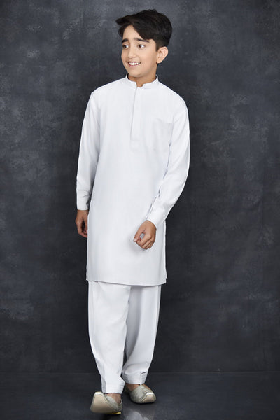 White Kids Boys Pakistani Suit Readymade Kurta Shalwar - Asian Party Wear