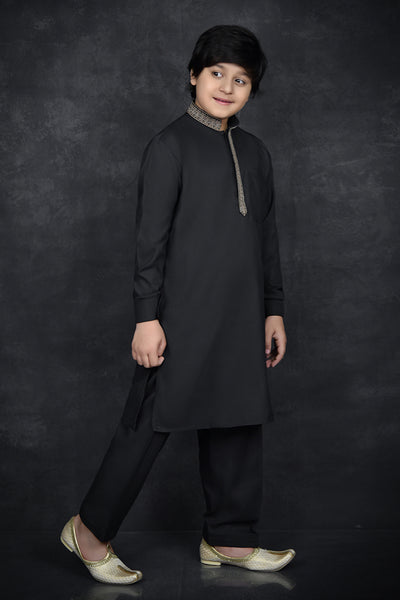Black Pakistani Kids Salwar Kurta For Little Boys - Asian Party Wear