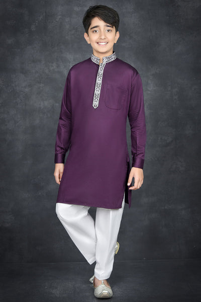 Purple Kids Eid Kurta Shalwar Designer Boys Suit - Asian Party Wear