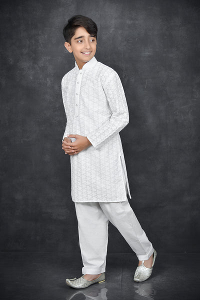 White Kurta Boys Eid Salwar Kameez - Asian Party Wear