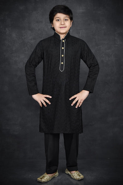 Black Kurta Pajama for Kids Indian Boys Festive Suit - Asian Party Wear