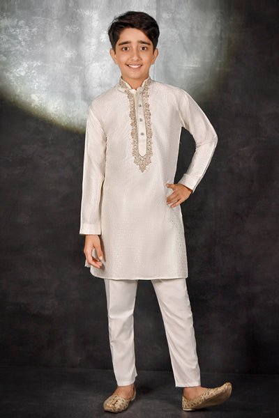 White Indian Ethnic Boys Kurta Pajama Wedding Suit - Asian Party Wear