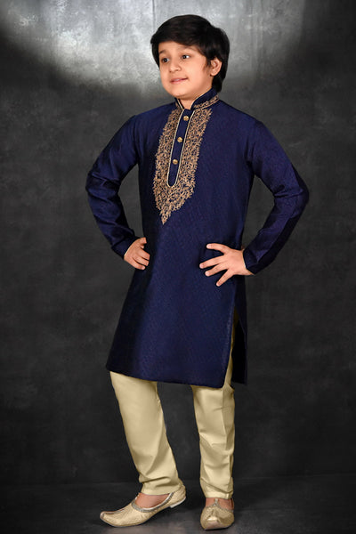 Navy Blue Ethnic Boys Kurta Pajama Kids Eid Outfit - Asian Party Wear