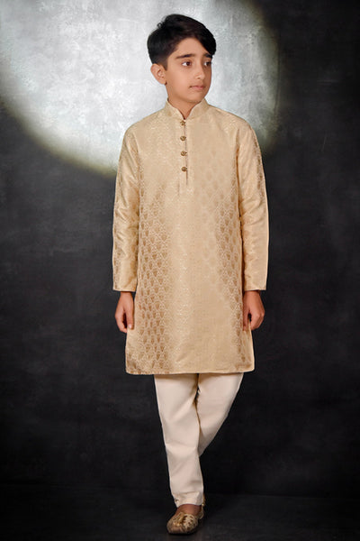 Gold Jacquard Kids Wedding Suit Designer Kurta Pajama For Boys - Asian Party Wear