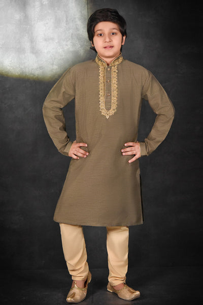 Khakhi Little Boy Kurta Pajama Indian Festive Suit - Asian Party Wear