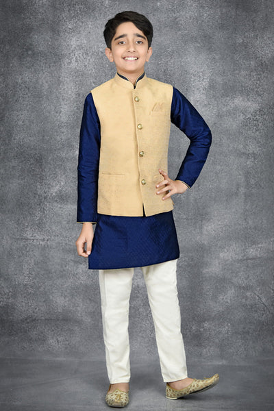 Gold Indian Boys Waistcoat Latest Kids Outfit - Asian Party Wear