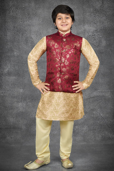 Maroon Ethnic Indian Kids Wear Waistcoat - Asian Party Wear