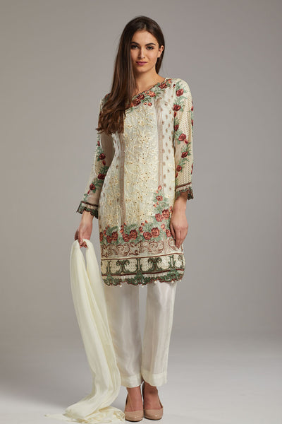 CREAM ETHNIC PAKISTANI STYLE READYMADE SUIT - Asian Party Wear