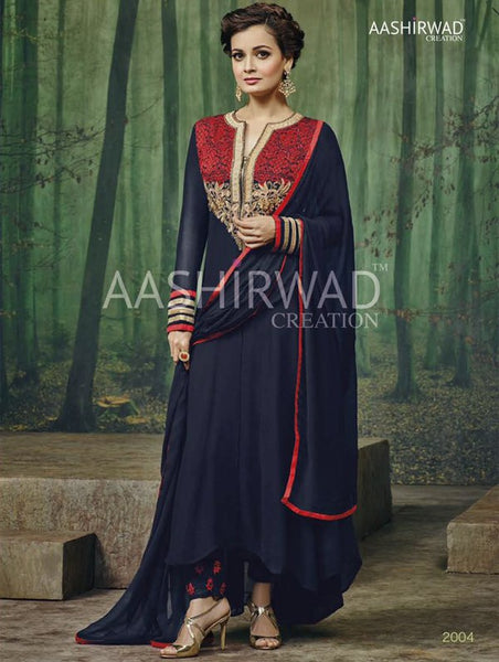 Navy Blue Anarkali Dress Dia Mirza Party Gown - Asian Party Wear
