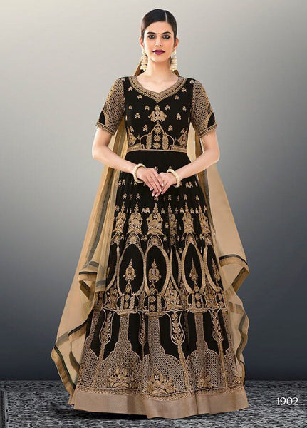 BLACK GULZAR INDIAN DESIGNER ANARKALI GOWN - Asian Party Wear