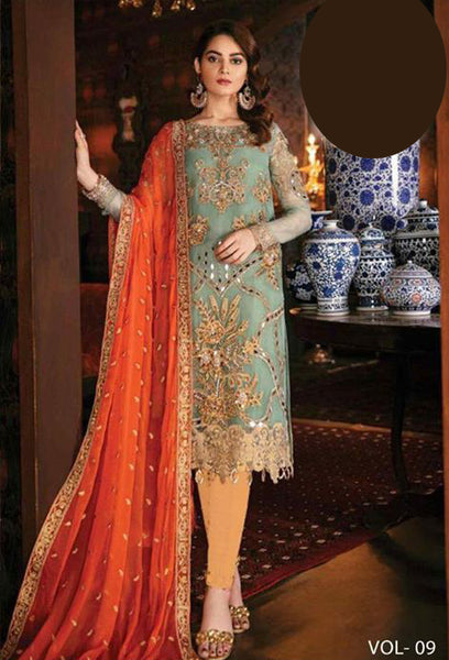 Orange Peel & Green Pakistani Designer Salwar Kameez - Asian Party Wear