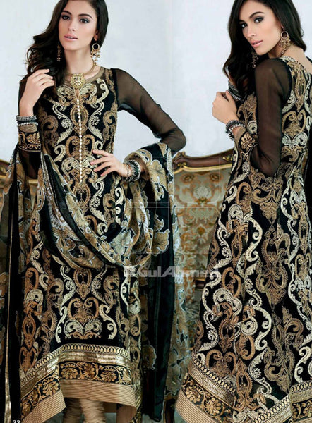ZCT 138 GUL AHMAD BLACK COLOUR EMBROIDERED CHIFFON SUIT - Asian Party Wear