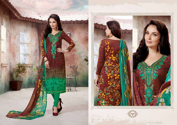 19001-A Brown and Green Alizeh Woolen Embroidered Winter Wear Suit - Asian Party Wear