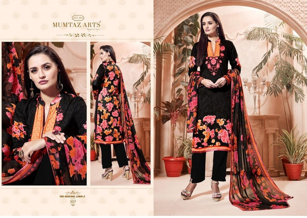 ZMA-307 BLACK CAMBRIC COTTON AND LAWN SALWAR SUIT - Asian Party Wear