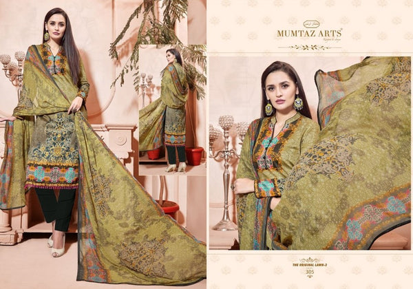 ZMA-305 MEHNDI GREEN CAMBRIC COTTON AND LAWN SALWAR SUIT - Asian Party Wear
