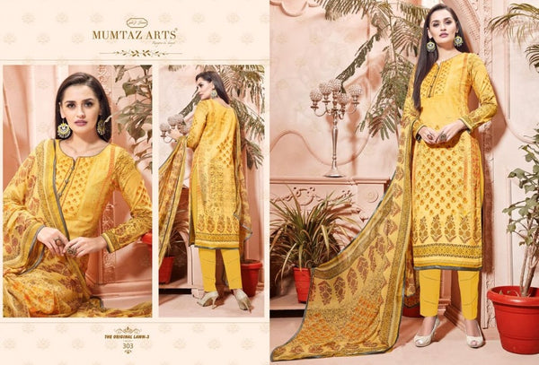 303 SAFFRON YELLOW CAMBRIC COTTON AND LAWN SALWAR SUIT - Asian Party Wear