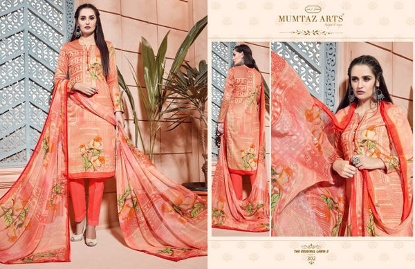 302 ORANGE PEEL CAMBRIC COTTON AND LAWN SALWAR KAMEEZ SUIT - Asian Party Wear