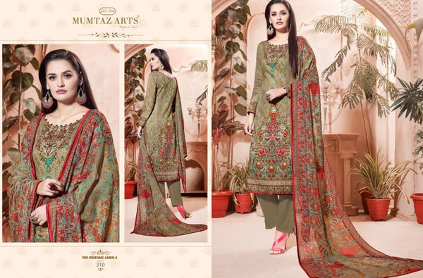 310 MEHNDI COLOUR CAMBRIC COTTON AND LAWN SALWAR SUIT - Asian Party Wear