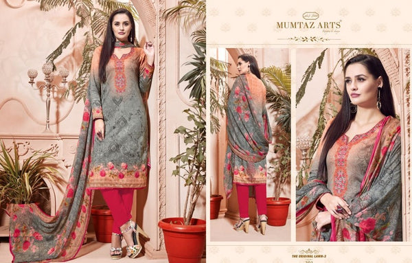 301 GREY AND RED CAMBRIC COTTON AND LAWN SALWAR SUIT - Asian Party Wear