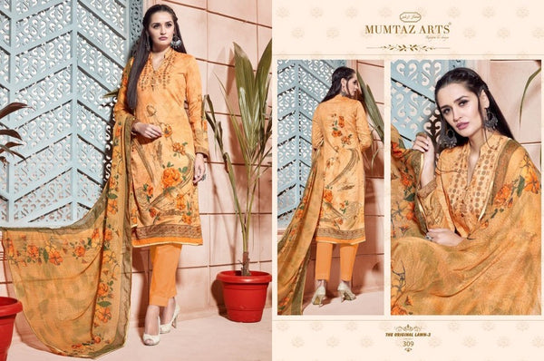 309 ORANGE CAMBRIC COTTON AND LAWN SALWAR SUIT - Asian Party Wear