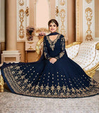 Navy Blue Indian Anarkali Suit Designer Gown - Asian Party Wear