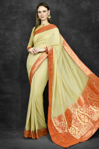 Green Sheen Banarsi Indian Stylish Saree - Asian Party Wear
