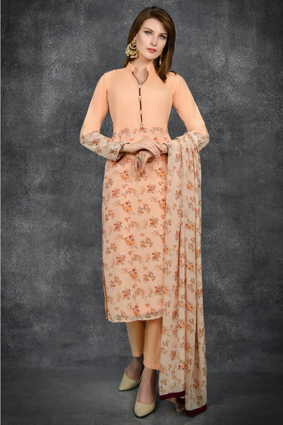 Peach Nougat Floral Printed Designer Readymade Salwar Kameez - Asian Party Wear