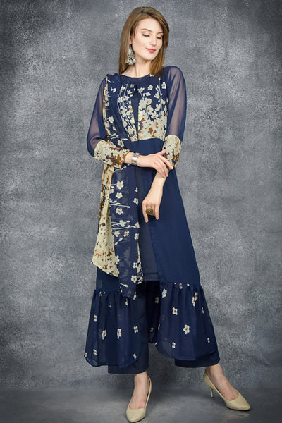 Blue Depths Readymade Jacket Suit - Asian Party Wear