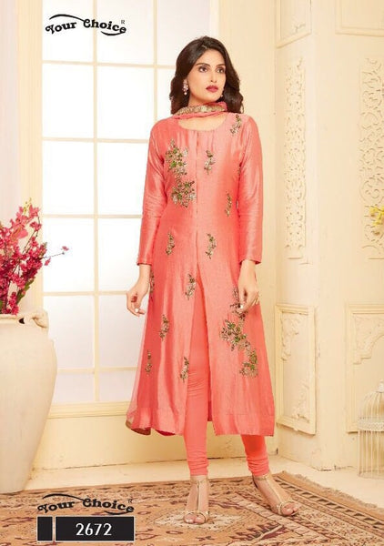 CORAL PEACH EMBROIDERED READY MADE SALWAR SUIT - Asian Party Wear
