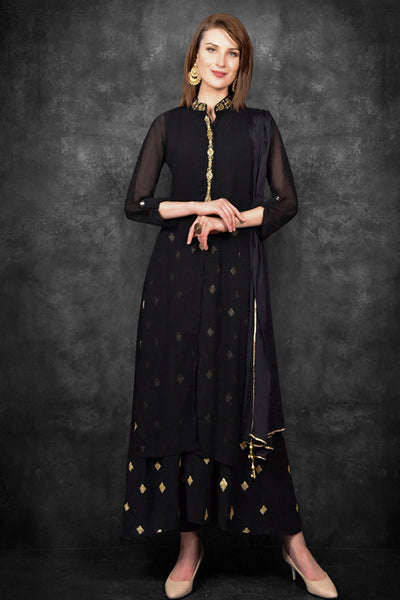 Black Ethnic Festive Style Readymade Designer Gharara Dress - Asian Party Wear