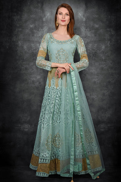 Biscay Green Wedding Anarkali Readymade Suit - Asian Party Wear