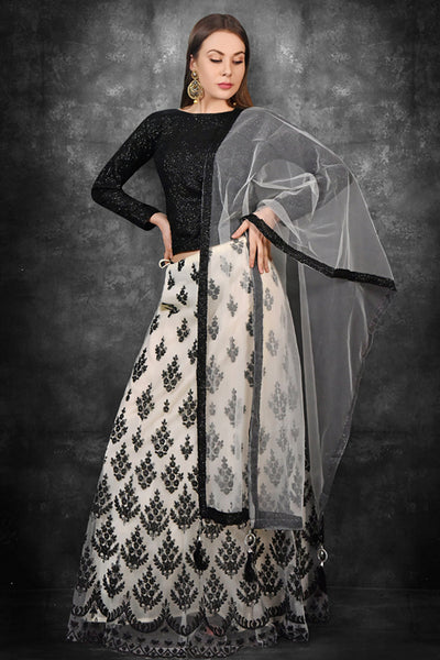 Black & White Indian Designer Contrast Lehenga - Asian Party Wear