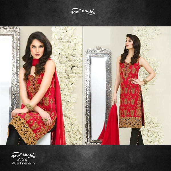 2124 MANDARIN RED AND BLACK AAFREEN YOUR CHOICE EMBOIDERED PAKISTANI STYLE SUIT - Asian Party Wear