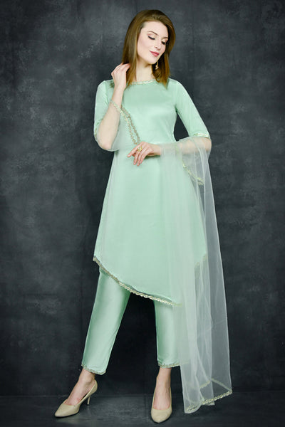 Biscay Green Designer Readymade Capri Trouser Suit Set - Asian Party Wear