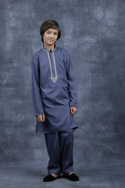 Dark Grey Kids Kurta Shalwar Pakistani Boys Eid Suit - Asian Party Wear